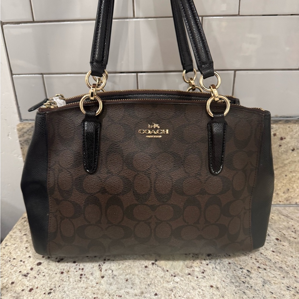 Coach Christie Carryall Signature F58291 Dark Brown & Black Handbag
